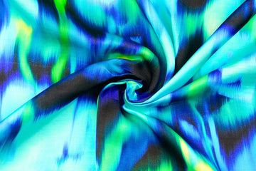 Viskose Satin mit Blumen, floral, Batik, grün, türkis, 0,5 m